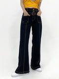 Ootdgirl  Women's Jeans With Belt Pockets Fashion High Waist Denim Pants Y2k Streetwear Wide Leg Trousers Femme Harajuku Korean
