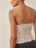 OOTDGIRL Summer Women Black Dot Print Camisole Spaghetti Strapless Short Tank Top Casual Holiday Crop Top Vestidos