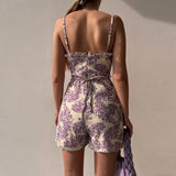 Ootdgirl Women's Fashion Slim Jumpsuits Summer Flower Printed Lace-Up  Sleeveless Sling Wide Leg Playsuits Elegant High Street Shorts