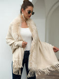 Ootdgirl  Fur Collar Winter Shawls And Wraps Bohemian Fringe Oversized Womens Winter Ponchos And Capes Batwing Sleeve Cardigan