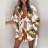 Ootdgirl Summer Women Casual Holiday Short Dress Printed Streetwear Batwing Sleeves Lace-Up A-Line Dresses Fashion Buttons V Neck Clothes