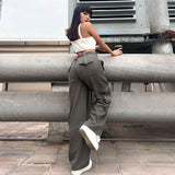 OOTDGIRL Retro Gray Overalls Jeans Women's Fashion New Women's Trousers Sexy Low Waist Loose Casual Trousers Aesthetic 90S Straight Pants