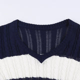OOTDGIRL 2024 New Spring Autumn Women's  SweaterV Neck Striped Cable Knit Downtown 90s Top