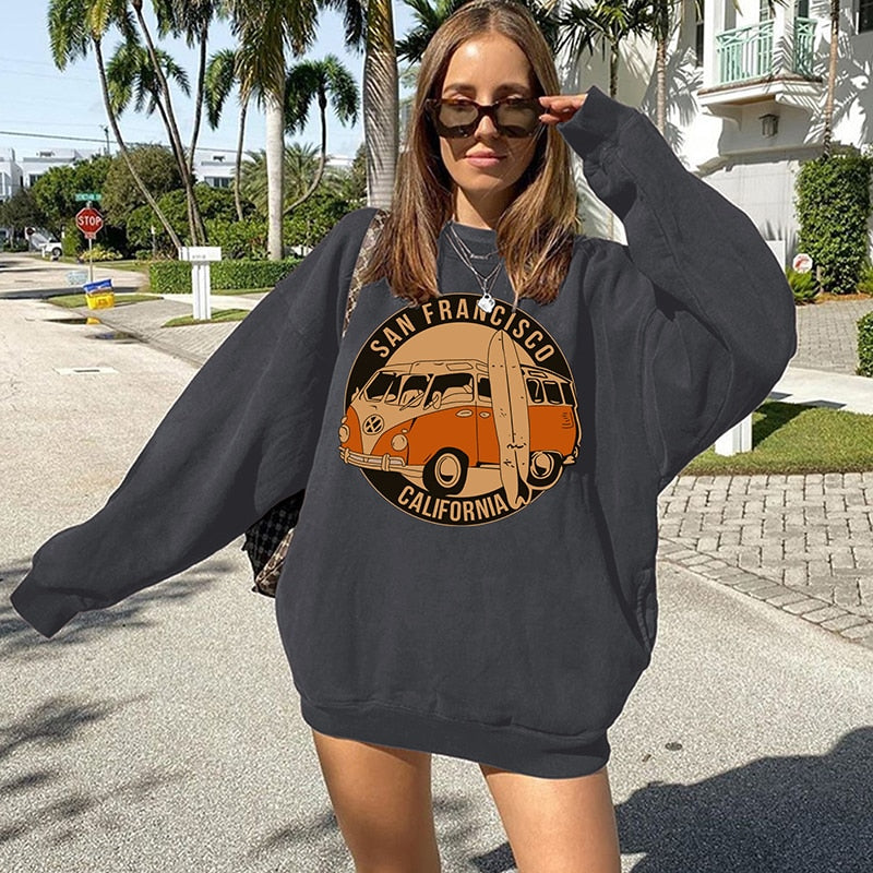 Ootdgirl  Fashion Print Oversized Sweatshirts 2022 Spring Tops Women Clothes New Arrival Casual Sweatshirt Female Pullover