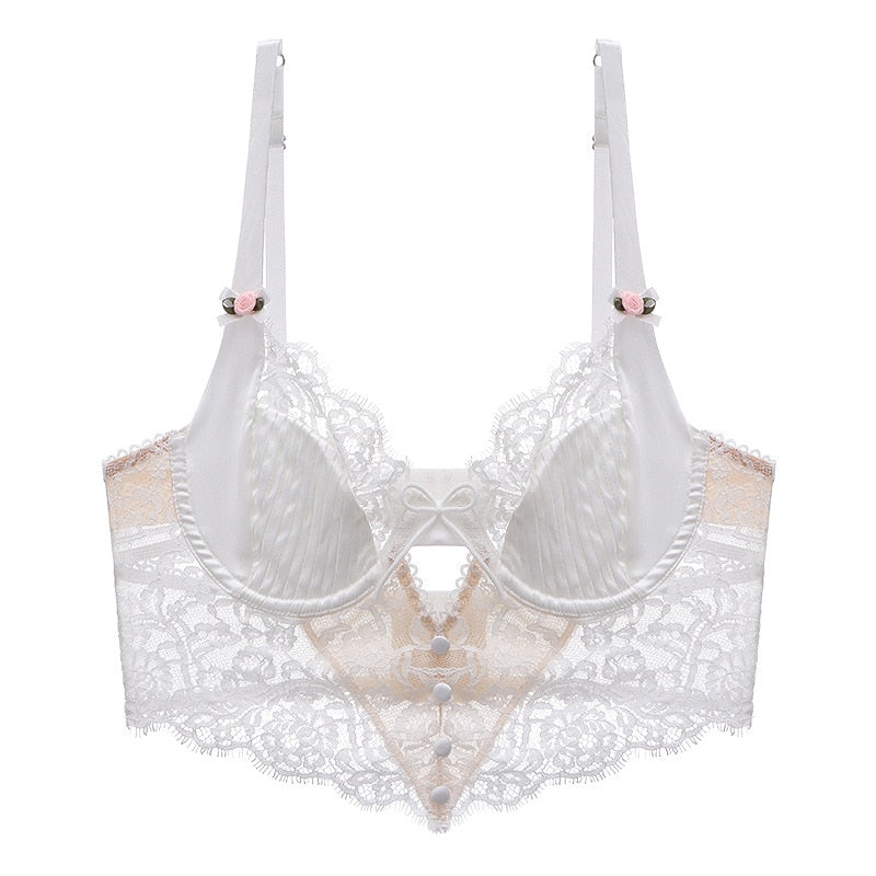 OOTDGIRL Romantic French Embroidery Lace Women's Bra Sweet Female Wedding White Bralette Sexy Hollow Out Bras Push Up Intimates