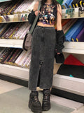 Ootdgirl  Vintage Slit Maxi Skirts Y2K Aesthetic High Waist Ankle-Length Skirt Harajuku Women's Long Skirt Retro Grunge Fairycore