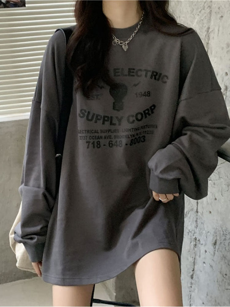 Ootdgirl Vintage Harajuku T-shirts Women Oversized Kpop Hippie Basic Korean Fashion Tees Female Long Sleeve Tshirt Streetwear Y2k