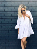 Ootdgirl  Pleated Autumn Beach Dress Female 2022 Bohemian Flare Sleeve Pareos  Hot Ruffles White Short Dresses For Women