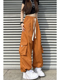 Ootdgirl Women Wide Leg Cargo Pants Harajuku Orange Oversized Hip Hop Joggers Female Hippie Baggy Trousers Casual Korean Fashion