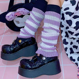 Ootdgirl Back to school E-Girl Kawaii Leg Warmers Knitted Sock Harajuki Gothic Mall Goth Vintage Striped Stretch Knee-Length Cool Hipster Emo Alt Sock