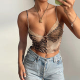 Ootdgirl  Sleeveless Lace Button Up  Crop Top for Women Summer Y2K Festival Mesh See Through Top Tees Streetwear Clothes