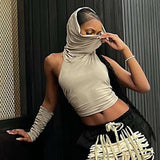 Ootdgirl  Asymmetrical Crop Top  Trendy One Sleeve Hooded Backless Fitted T Shirts Streetwear Women Clothing 2022 C85-BF19