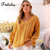 Ootdgirl  Twist Sweater Woman Winter 2022 Long Sleeve V Neck Yellow Women Sweaters And Pullovers Knitted Jumpers Female Sale