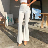 Ootdgirl Women's High Waist Flare Pants Solid Color Hollow Out Slim Fashion Trousers Office Lady Casual Wide Leg Pant Streetwear