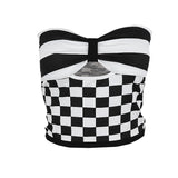 OOTDGIRL Black White Checkerboard Y2k Top Suspenders Chest Bow Tube Top Woman Summer Hollow Sexy Hot Girl Style Short Inner Streetwear