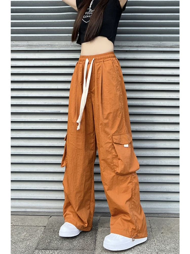 Ootdgirl Women Wide Leg Cargo Pants Harajuku Orange Oversized Hip Hop Joggers Female Hippie Baggy Trousers Casual Korean Fashion