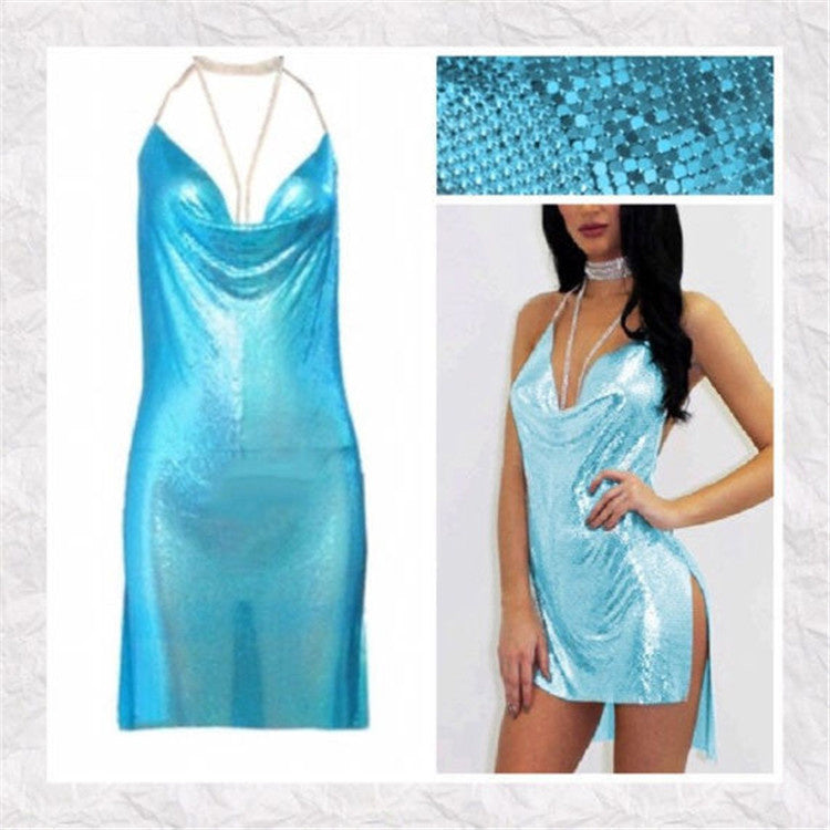 Ootdgirl   Backless Y2k Metal Party Summer Dress Women Beach Night Club Mini Slip Dress Glitter Sequin Ladies Dresses 2022 Vestidos HL