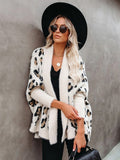 Ootdgirl  Fuzzy Leopard Long Cardigan Female Bohemian Slim Batwing Sleeve Overized Sweaters Cardiagns  For Women Winter Coat