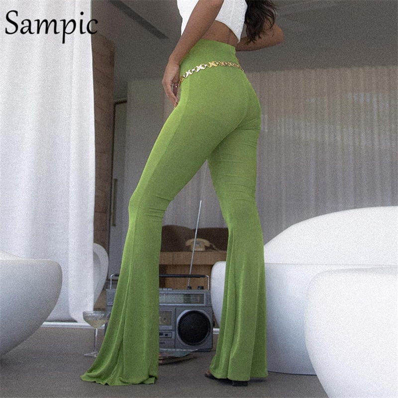 Ootdgirl  2022 Fashion Green  Women Black High Waisted Skinny Knitted Sweat Pants Long Ladies Trousers Bodycon Flared Pants
