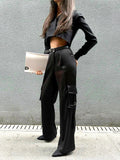 OOTDGIRL 2024 New Elegant Woman Satin Cargo Pants Womens in Black - Noxlook