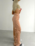 OOTDGIRL 2024 New Elegant Woman Satin Cargo Pants Womens in Snuff Colored - Noxlook