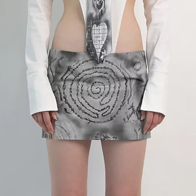 OOTDGIRL Y2K Graphic Print Pencil Skirt Harajuku High Waist Wrap Bodycon Mini Skirt E-Girl Gothic Grunge Dark Academia Emo Alt Clothes