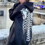 OOTDGIRL Skeleton Print Zip Up Hoodies E-Girl Gothic Mall Goth Coat Jackets Y2K Vintage Loose Sweatshirts Harajuku Grunge Streetwear