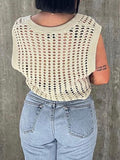 Ootdgirl  Hollow Out Smock Knitted Crop Tops Y2K Aesthetic Casual Loose Vintage Tank Top Sleeveless Summer Female Solid Vests