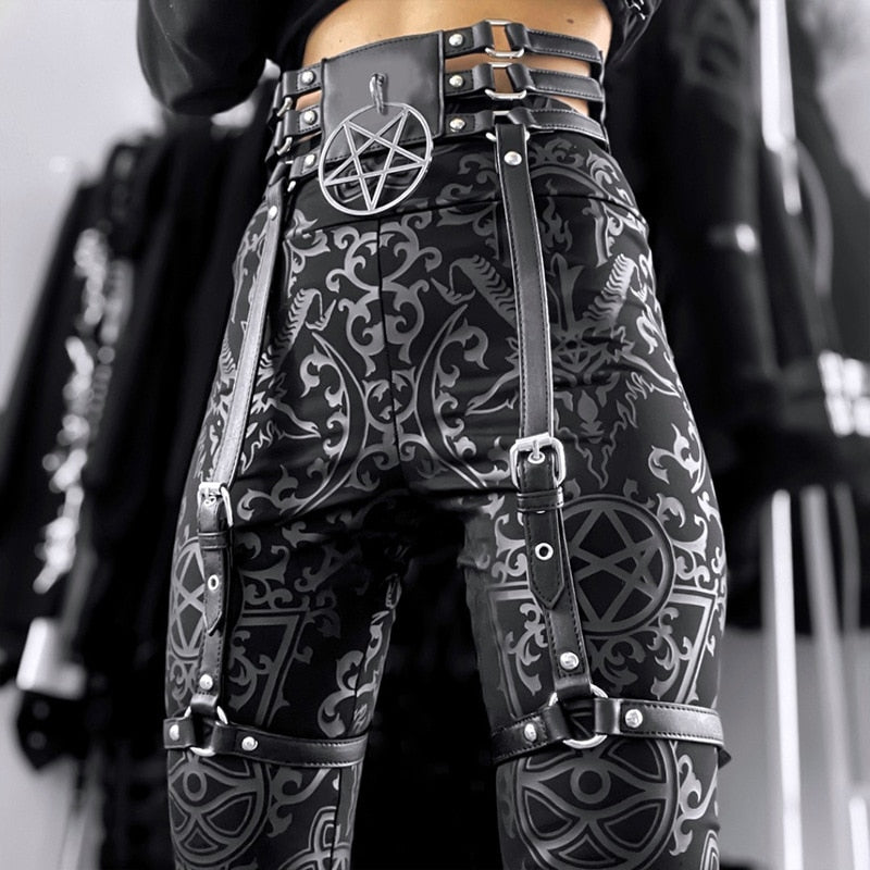 OOTDGIRL PU Belt Gothic Street Y2K Unisex Pentagram Leather With Leg Belt Harajuku Kpop Hip Hop Streetwear Dark Emo Vintage Belt