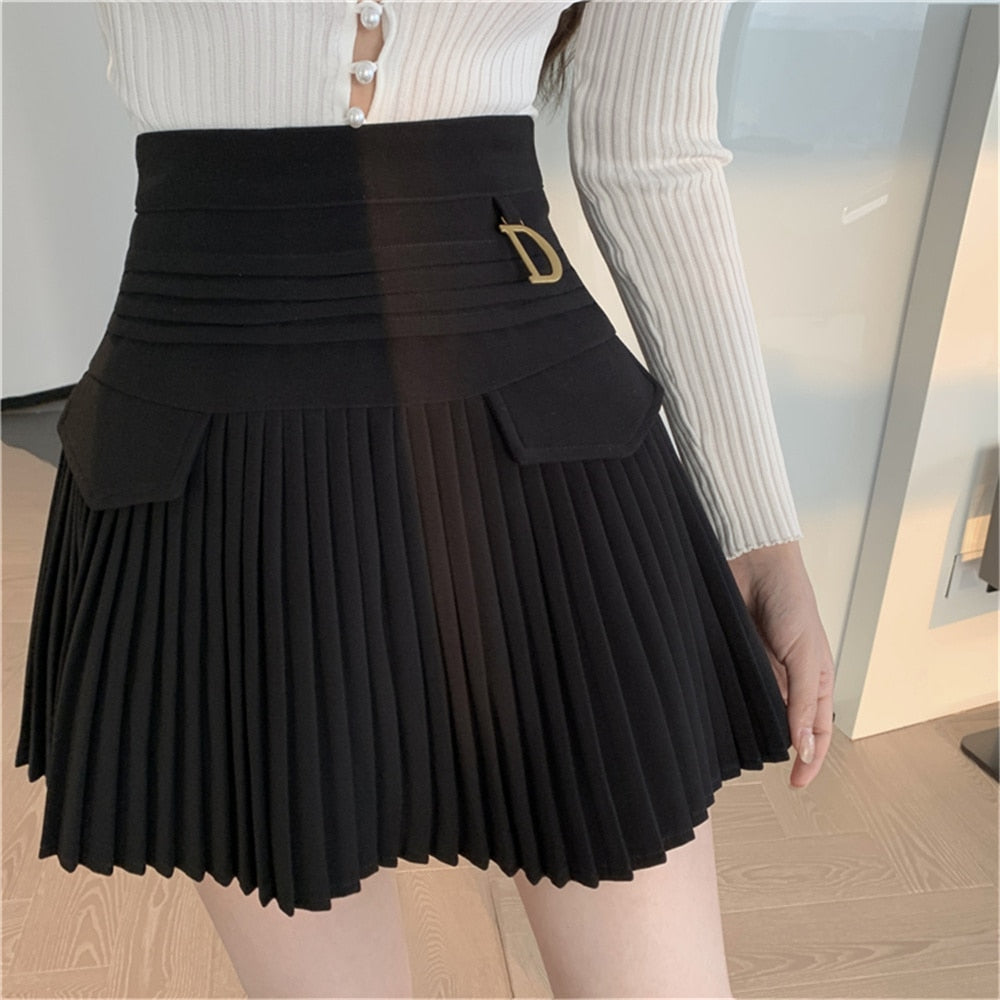 OOTDGIRL Korean Style Women Short Pleated Bust Skirt Summer Casual Solid Color High Waist Mini Skirt Streetwear Simple A-Line Skirt 2022