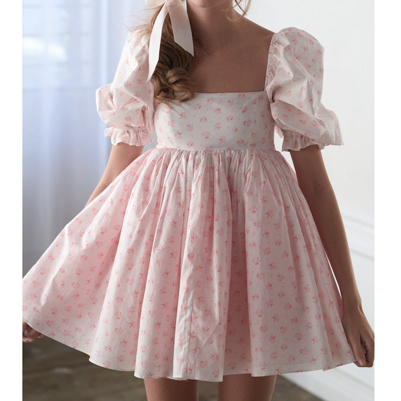 OOTDGIRL Elegant Lady Birthday Party Mini Dresses Y2K Kawaii Puff Sleeve Square Collar A-Lin Dress For Women Wedding Evening Prom Clothes