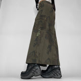 OOTDGIRL Retro Camouflage Print Cargo Skirts Y2K Aesthetic Low Waist Zip Up Split Long Skirt Preppy Harajuku Vintage Grunge Streetwear