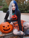 OOTDGIRL Gothic Black Pumpkin Print Women's Sweater Turtleneck Pullover Crop Long Sleeves Halloween Grunge Girls Party Top