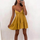 Ootdgirl Summer  Sling Solid Color Backless Women's Dress Casual Sleeveless New Loose Elegant Party Holiday Tie-Up Mini Fashion Dress