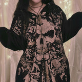 Ootdgirl Skeleton Skull Zip Up Hoodie Women Harajuku Graphic Print Long Sleeve Coat Y2k Cyber Skater Grunge Punk Loose Sweatshirt E Girl Fall School Outfits