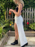 Ootdgirl  Fashion High Waist Slit Maxi Skirts  Lady Elegant Evening Party Long Skirt White Women's Ankle-Length Skirt Summer