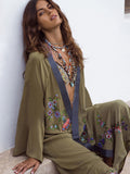 Ootdgirl  Flowers Embroidery Beach Kimono Holiday Army Green Vintage Swimwear Cover-Ups Long Sleeve Autumn 2022 Outer Cover