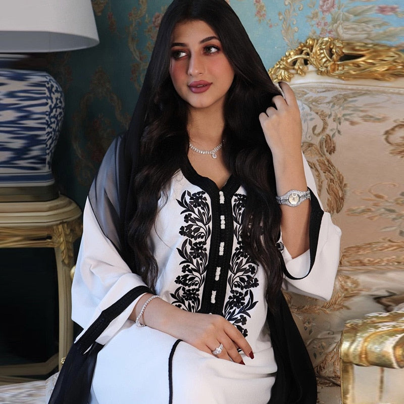 Ootdgirl  Dress Muslim Women Embroidered Lace Chiffon Dubai Robe Abaya Long Sleeve Djellaba Ramadan Turkey Kaftan Islamic Clothing