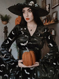 OOTDGIRL Halloween Gothic Black Batgirl Dress Pullover V Neck Long Sleeve Lace Panel Dress Grunge Fairy Party Fashion Costume