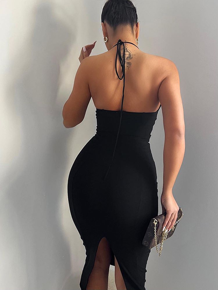 Ootdgirl  Cut It Out  Backless Slip Midi Dress for Women Elegant Fashion Sleeveless Solid Club Party Dresses Clothes
