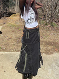 Ootdgirl  Grunge Fairycore Cargo Skirts Women Goth Punk Bandage Long Skirt Y2K Aesthetic Chic Outfits Low Waist Maxi Skirt Korean