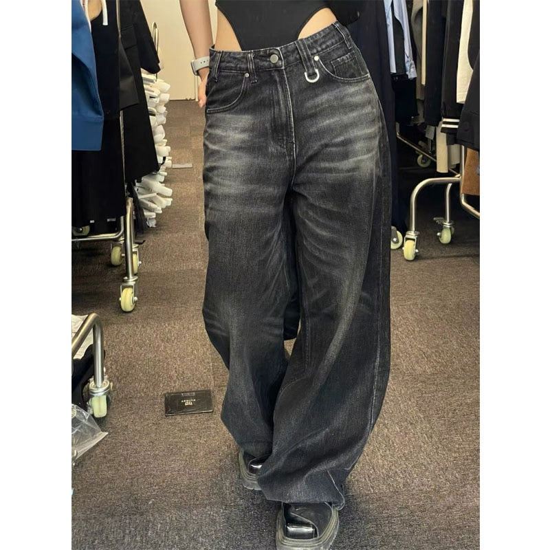 Ootdgirl Vintage Black Wide Leg Jeans Women Oversized High Street Korean Fashion Baggy Denim Trousers Grunge Y2k Female Hip Hop