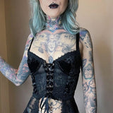 OOTDGIRL Gothic Velvet Lace Up Summer Tube Top Dark Grunge Punk Streetwear Backless Camis Backless Women Crop Tank