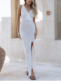 OOTDGIRL White Beach Dress Women Spaghetti Straps Backless Knitted Sexy Beach Cover Up Summer Beachwear Maxi Dresses 2022 New
