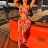 Ootdgirl  Resort Wear Chic Printed Maxi Dresses for Women Summer Vacation Beach  Backless Halter Bodycon Dress C70-CZ21
