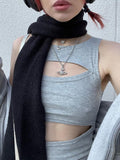 Ootdgirl  Hollow Out  Crop Tops Women Gray Sleeveless Tank Top Summer Slim Sweats Vests Y2K Aesthetic Basic Tee Shirts Korean