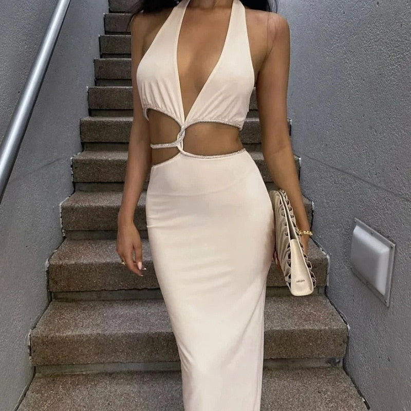 Ootdgirl  Halter  Cut Out Bandage Maxi Dress for Women Elegant Fashion Outfits Sleeveless Club Party Long Dresses Gown