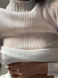 OOTDGIRL OOTDGIRL 2022 Fall Elegant See Through Long Sleeve Mock Neck Women Tops Fashion Streetwear Sexy T-Shirts Tees Slim Clothes