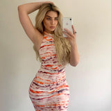 Ootdgirl  Backless Halter Midi Bodycon Dress  Vacation Outfits for Women 2022 Fashion Club Tie Dye Summer Dresses C70-BD19