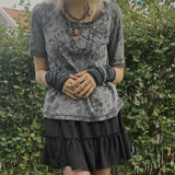 OOTDGIRL Gothic Grunge T Shirt Vintage Harajuku Mall Short Sleeve Tees Women E-Girl Dark Academia Tops 2000S Retro Streetwear